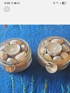 Handmade Glass Tealight Holders with Sand and Pebbles - Neutral